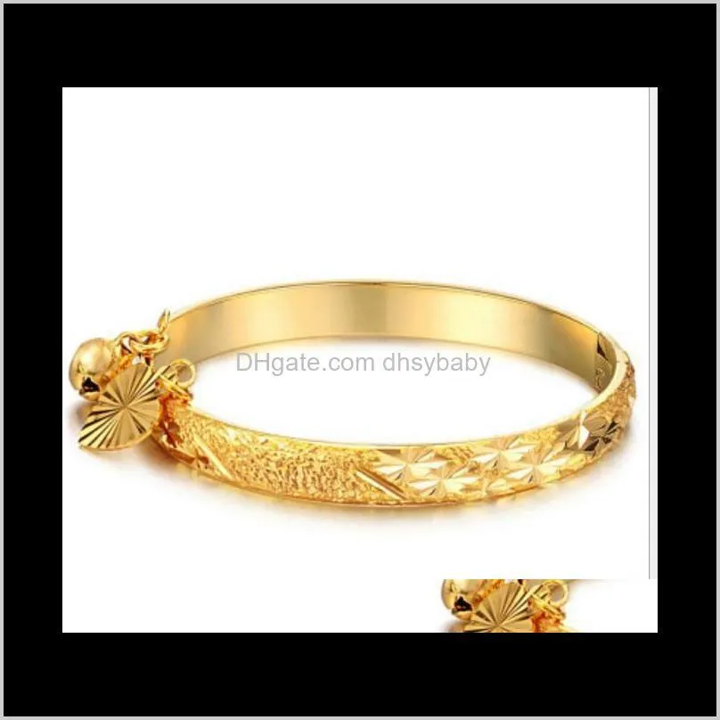 18k gold plated bracelet heart bell baby kids bangle 5.4`` good lovely ps2958