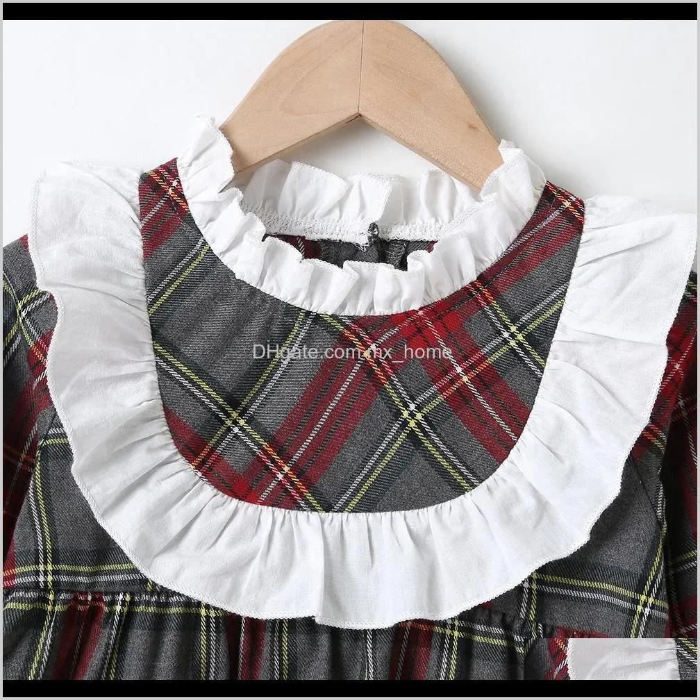 winter girls dress girls cute dress long sleeve white lace red green plaid cute dress vestidos 18m-6t 201029