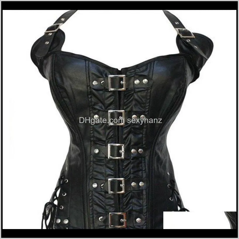 new steampunk corset women sexy neck strap coffee black gothic corsets and bustier overbust outwear corselet top fashion korse 6nh3#
