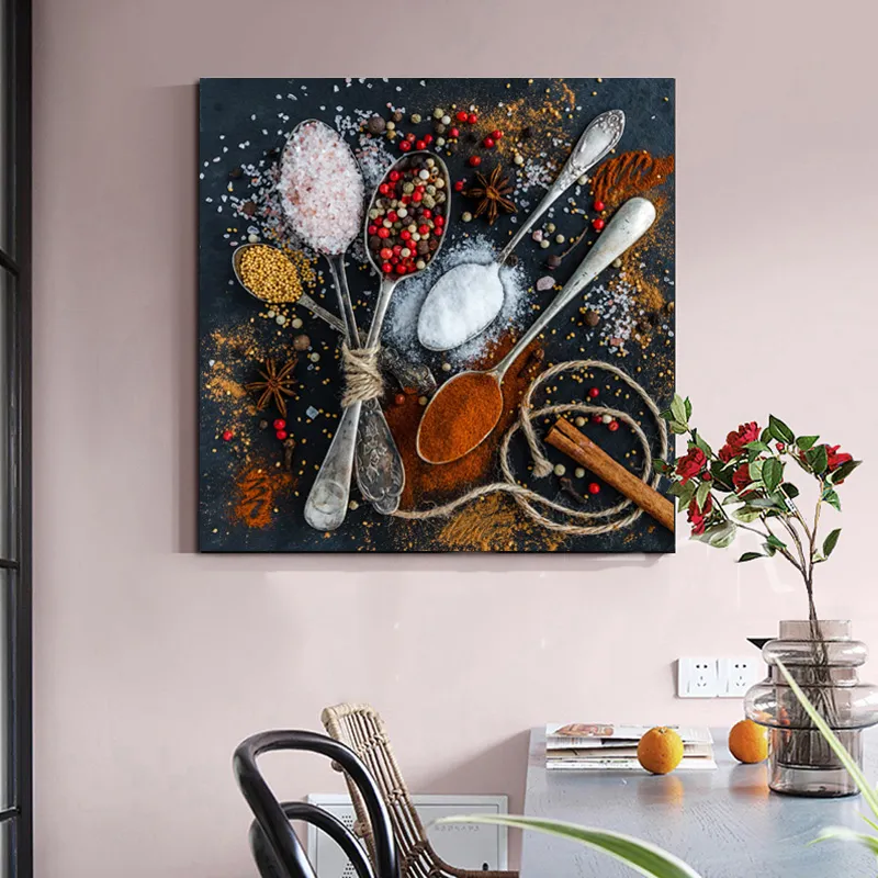 épices et cuillère peinture sur toile cuisine cuisine photo décoration  murale s