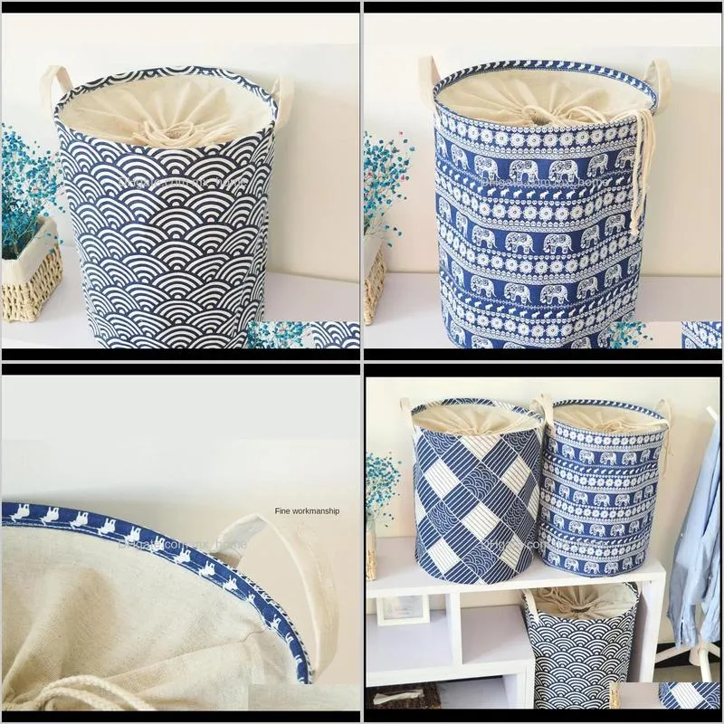 laundry basket foldable furniture supplies bathroom storage bag japanese cotton and linen blue baskets