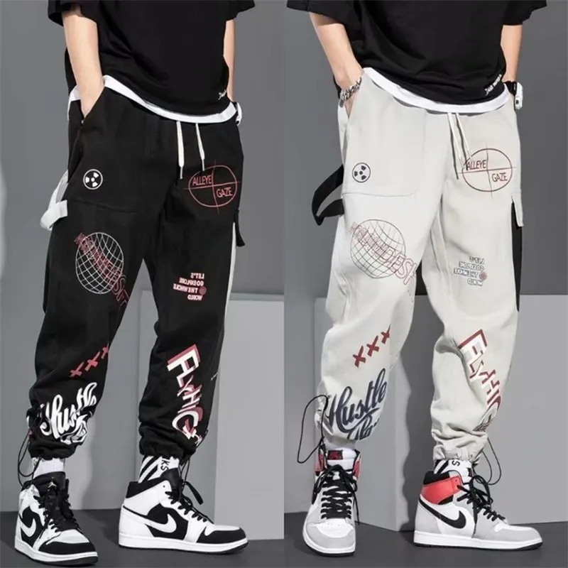 Hip hop modebyxor japanska streetwear byxor grafisk hög gata sweatpants män våren långa svarta byxor stilig kläder 210406