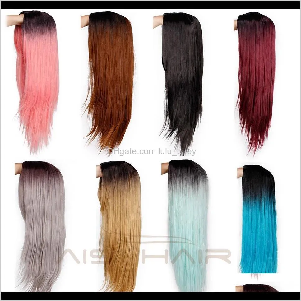 wig long straight synthetic hair mixed brown and blonde long wigs for white /black women middle part natural wigs