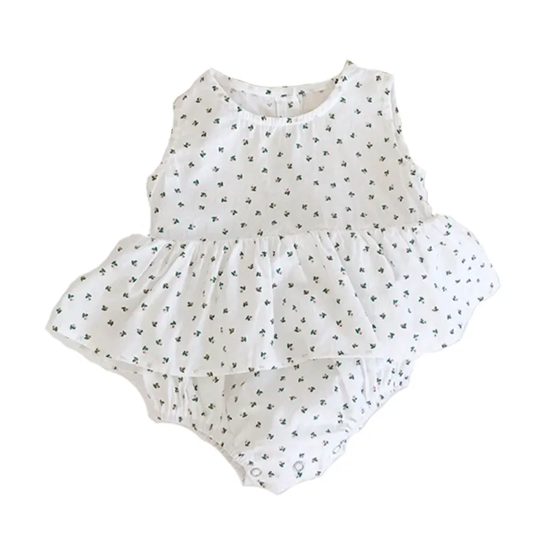 Body Summer Bodysuit Cute Rękawów Kombinezon Cherry Bawełna Baby Odzież Dziewczyna Toddler 210417