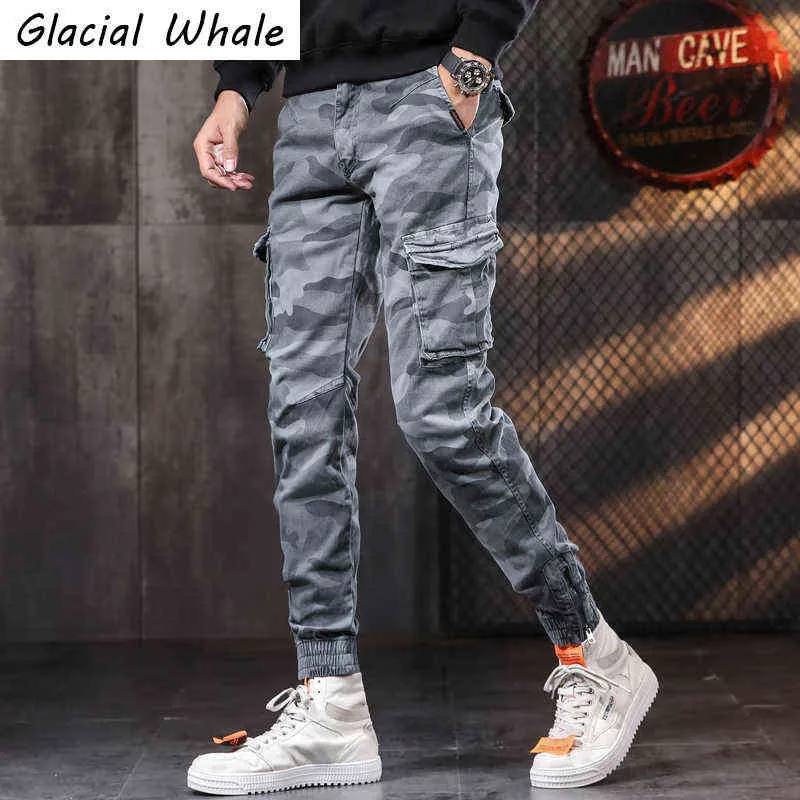 Glacialwhale Mens Cargo Calças Homens New Camuflage Juntos Masculinos Hip Hop Streetwear Calças Calças Multi-bolso para homens H1223