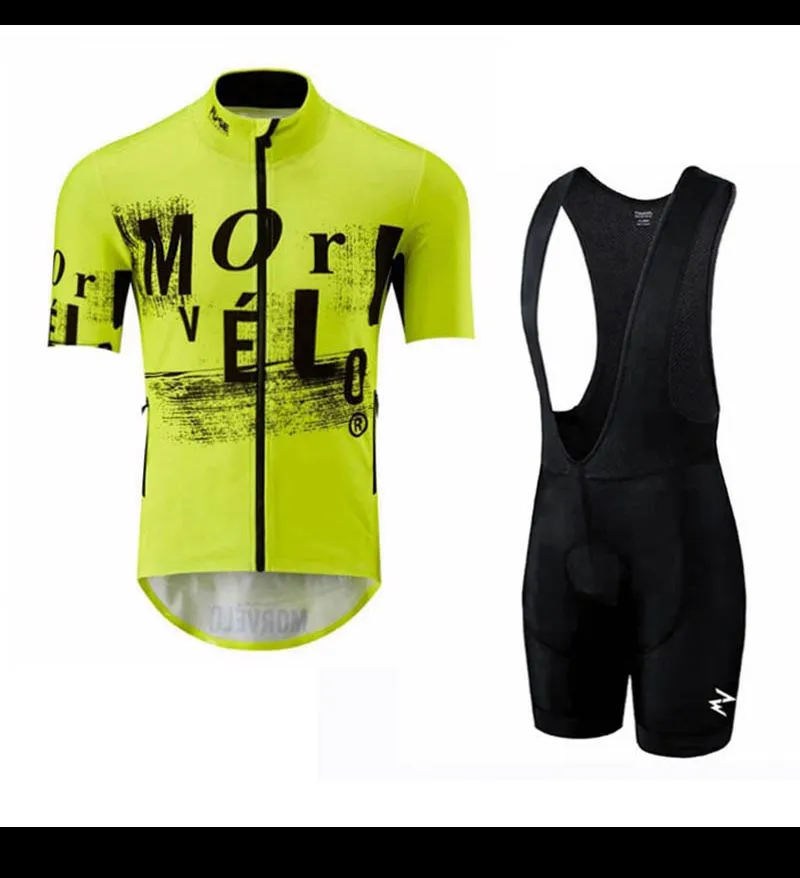 Sommar Morvelo Team Cykling Kortärmad Jersey Bib Shorts Suit Män Andas MTB Bike Outfits Ropa Clclismo Racing Cykelkläder Y21041