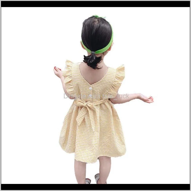 2020 Toddler Infant Children Baby Girl Plaid Dress Summer Sleeveless Backless Ruffle Cuff Princess Clothes Back Button Dresses