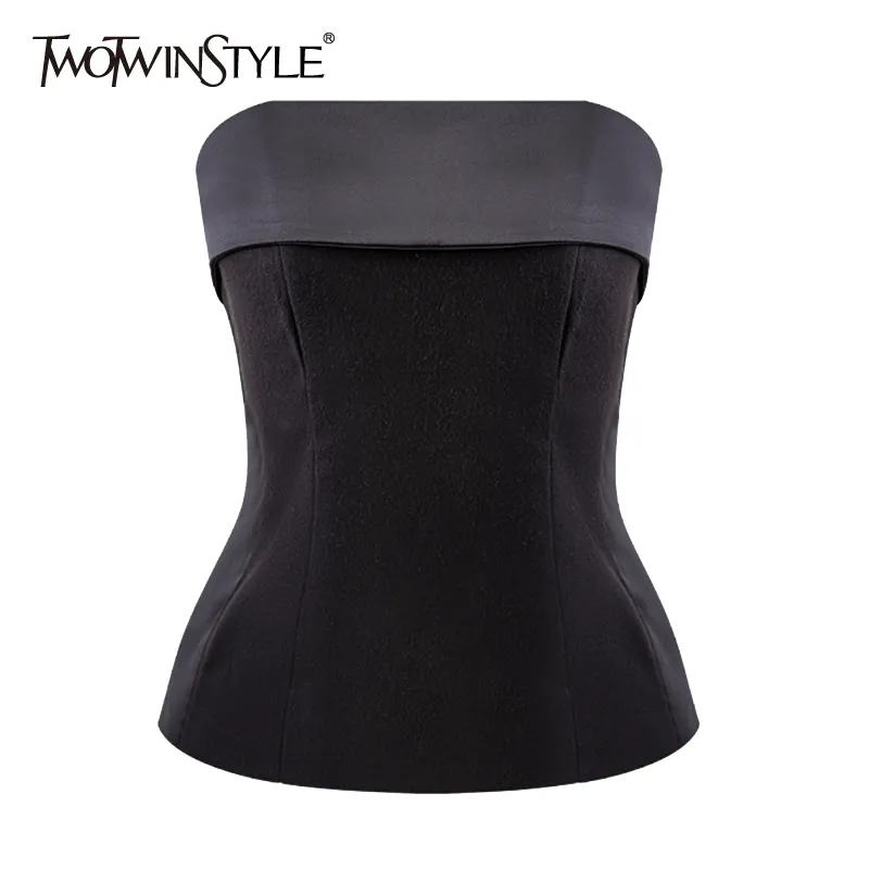 Sexy chemise noire pour femmes Slash cou sans manches Patchwork fermeture éclair Slim Blouses femme été mode vêtements Style 210524