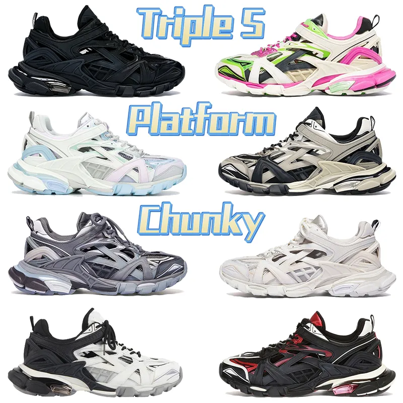 Triple S 4.0 Platform Casual Shoes Fashion Sneakers Pastell Fluo Yellow Black White Blue Gray Men Women Outdoor Chaussures Dad Shoe US 6-12