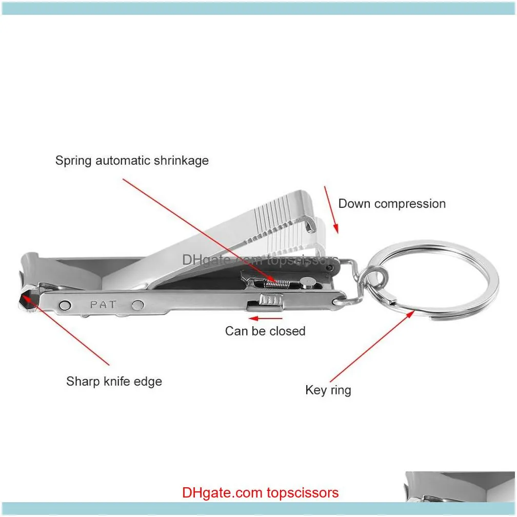 Stainless Steel Ultra-thin Foldable Hand Toe Nail Clippers Cutter With Keychain Cutter Trimmer Silver Nail Tool Kit Key Ring