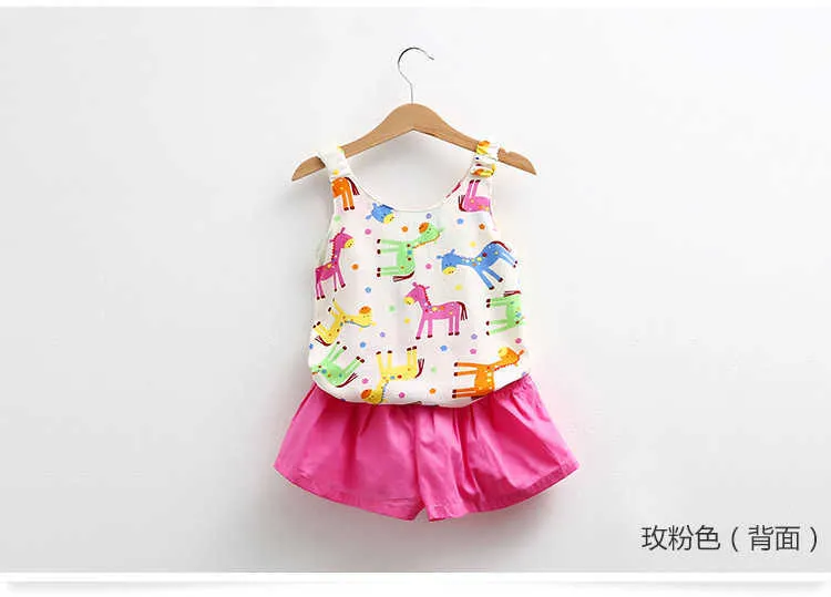 Girls Clothing Set O-neck Sleeveless Summer 2-10 Years Kids Cartoon Colorful Horse Print Vest+Shorts 2 Piece Outfits Sets (7)