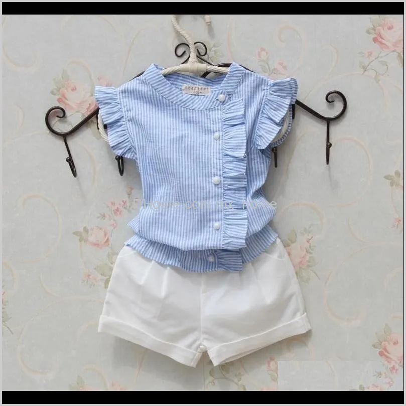 Clothing Baby Kids Maternity Drop Delivery 2021 Girls Summer Cotton Striped Shirt Casual Blouse Sleeveless Button Design Shirts For Teenager