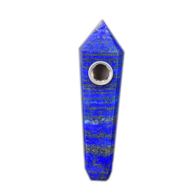 Lapislázuli natural Pipas para fumar Piedra energética Piedra preciosa Tabaco Obelisco Varita curativa Pipa de punta de cuarzo de cristal con caja de regalo
