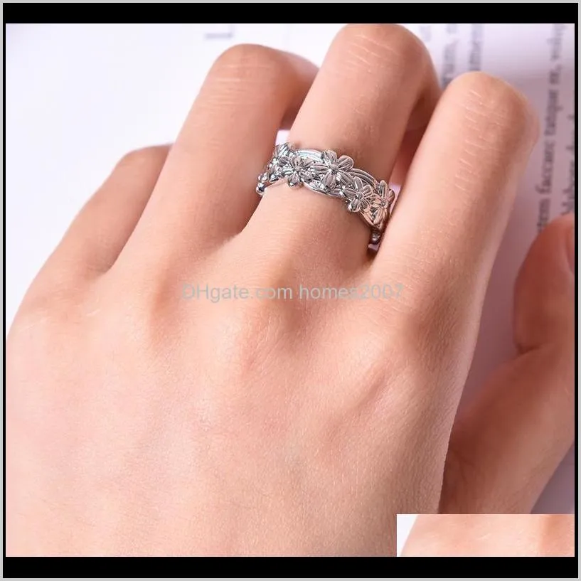 vintage female metal big ring charm silver color wedding rings for women dainty bride flower engagement