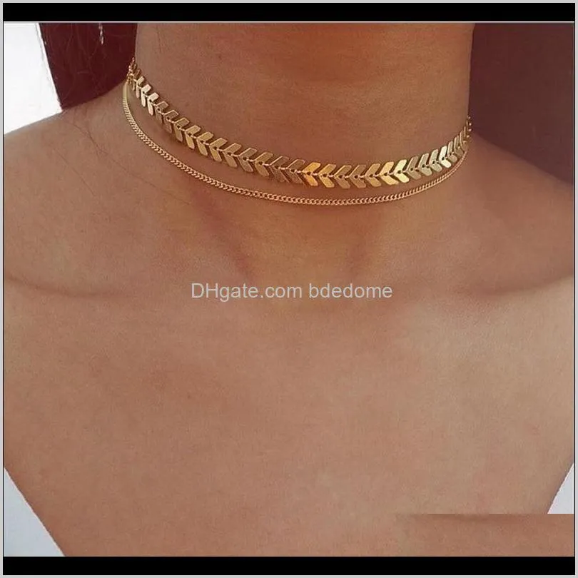 two layers sexy fish bone v disc arrow chain coin chain choker gold silver color plated for women necklace gift