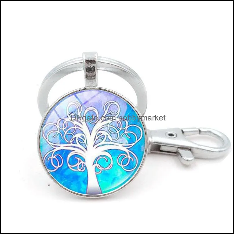 Plant Tree of Life Glass Cabochon Key Ring Time Gem Keychain Bag Hanging Woman Man Fashion Jewelry Will and Sandy