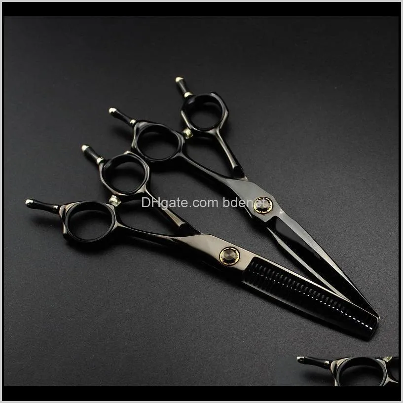 Professional 6 Hair Cutting Black Shears Barber Shop Japan Steel, Black