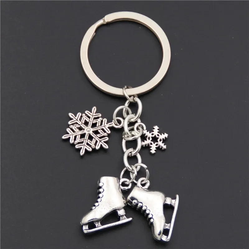 1pc Silver Color Ice Skates Snowflake Pendant Key Chain Skating Keychain Jewelry For Winter Gift