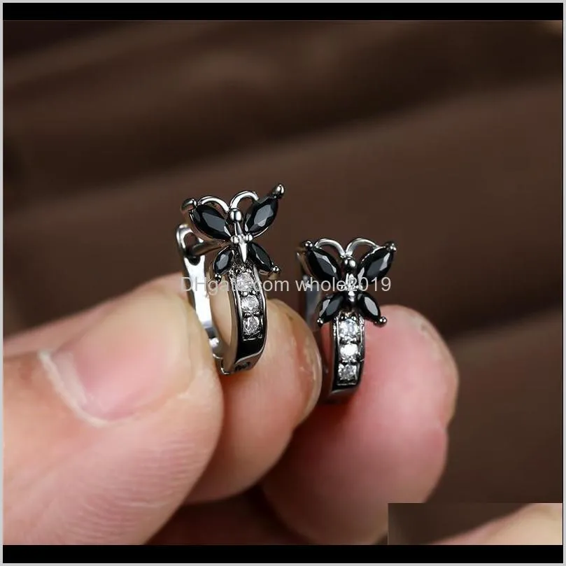 black cz stone cute butterfly hoop earrings for women wedding jewelry vintage fashion gold/black/rose gold/silver color earrings