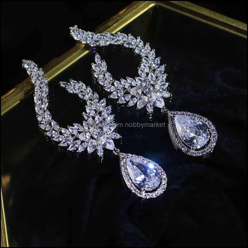 Luxury Cube Drop Cubic Zirconia Earrings Wedding Party Fashion Jewelry Women 210323