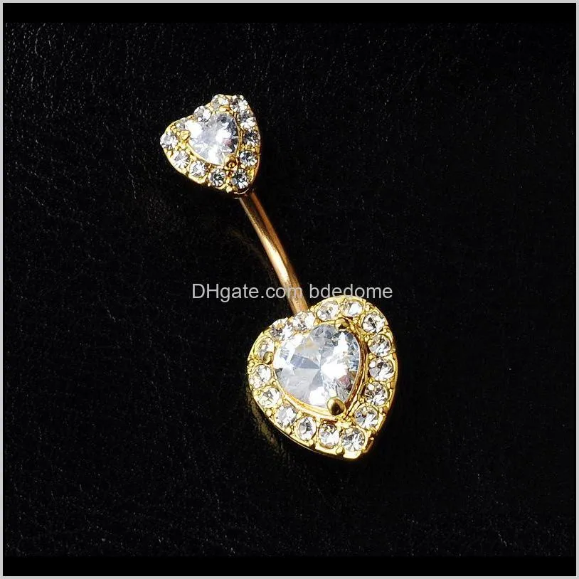 Cloche anneaux corps Blingbling crevaison ombilical ornement bijoux en forme de coeur diamant femme nombril nombril anneau Eub 5