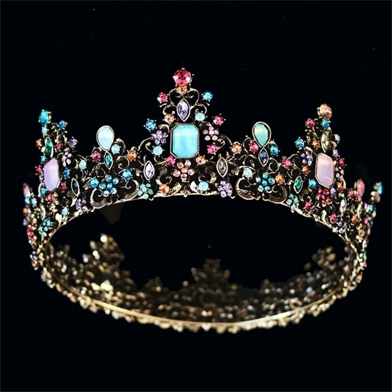 KMVEXO Baroque Royal Queen Crown Colorful Jelly Crystal Stone Wedding Tiara for Women Costume Bridal Hair Accessories 210707