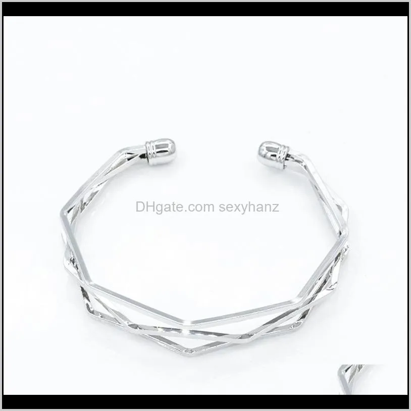 bm062 fashion geometric open bracelet for women three layers alloy personality bangles jewelry wholesale