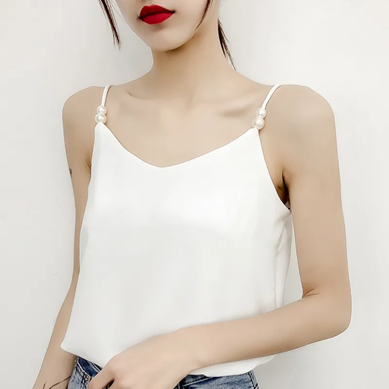 Tank Top Women Blusas Mujer de Moda Verano Topy Bez rękawów V-Neck Szyfon Camis White Tank Top Tops Dla Kobiet Camisole D570 210426