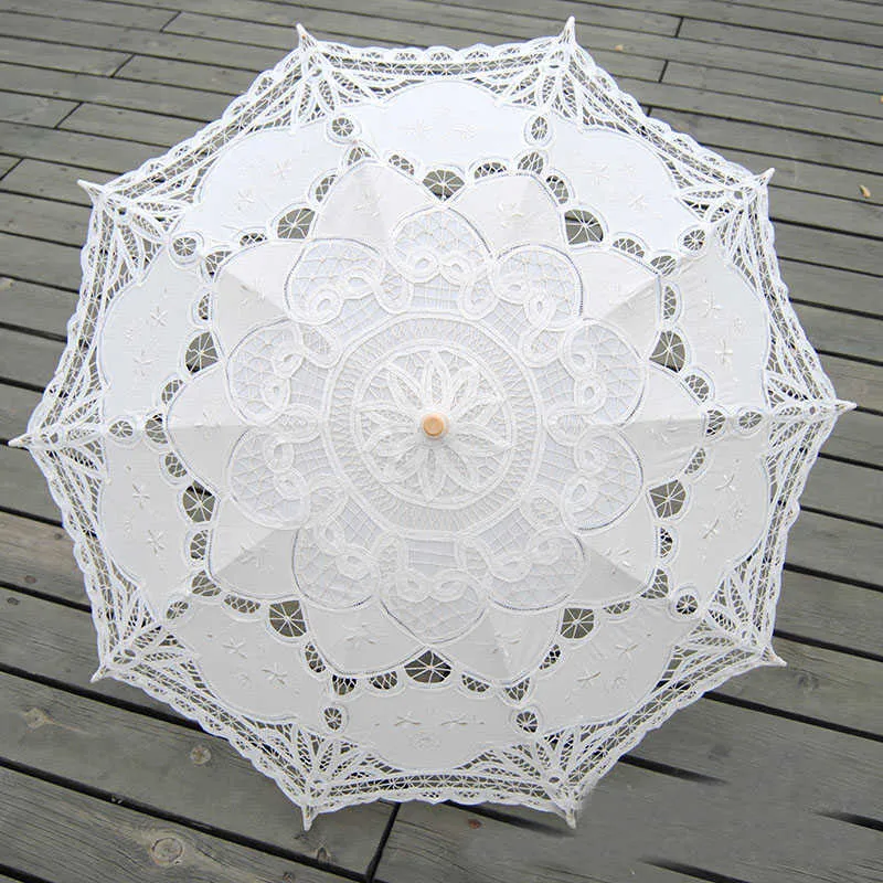 Parasol en dentelle parapluie de mariage élégant parapluie en dentelle coton broderie ivoire Battenburg H1015199Y