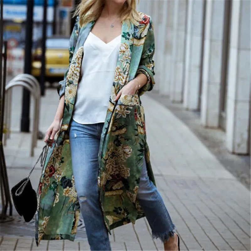 Frauen Floral Bluse 2021 Mode Lange Blusen Plus Größe Blume Drucken Shirts Hülse Schal Cover Up Cardigan frauen