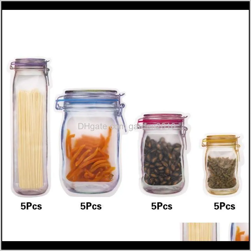 5Pcs Reusable Storage Mason Jar Bottles Bags Nuts Candy Bag Seal Fresh Zipper Sealed Kitchen Organizer 93U9M Guxi0