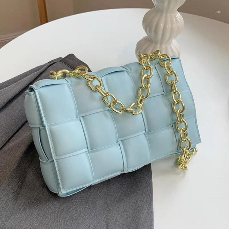 Вечерние сумки 2021 женская цепочка плетение квадратной площади высокого качества искусственная кожа дизайнер синий белый сумочка