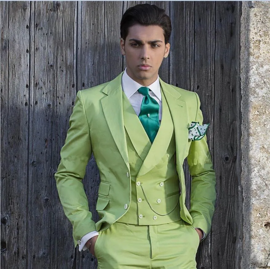 Grüner Herrenanzug, dreiteilig, Business-Anzug, maßgeschneidert, lässiger Polyester-Mantel, Büro-Outfit