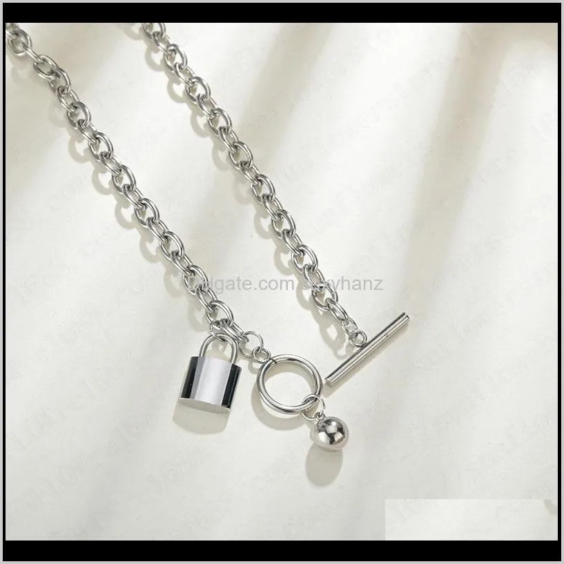 hip-hop men`s necklaces lock pendant toggle clasps stainless steel necklace for him male punk jewelry