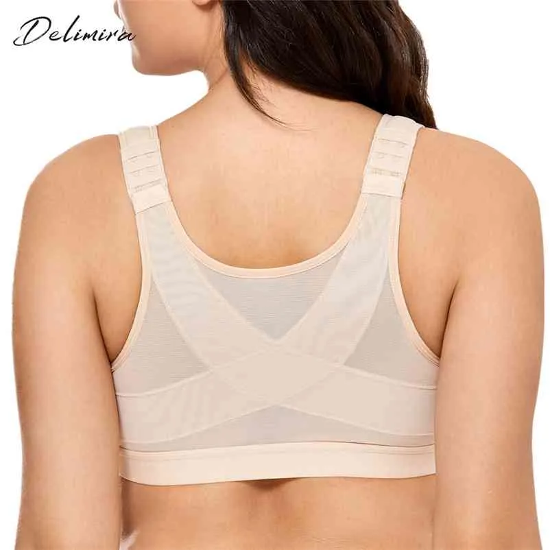 Delimira Women's Front Closure Full Coverage Wire Free Back Support BH 210728