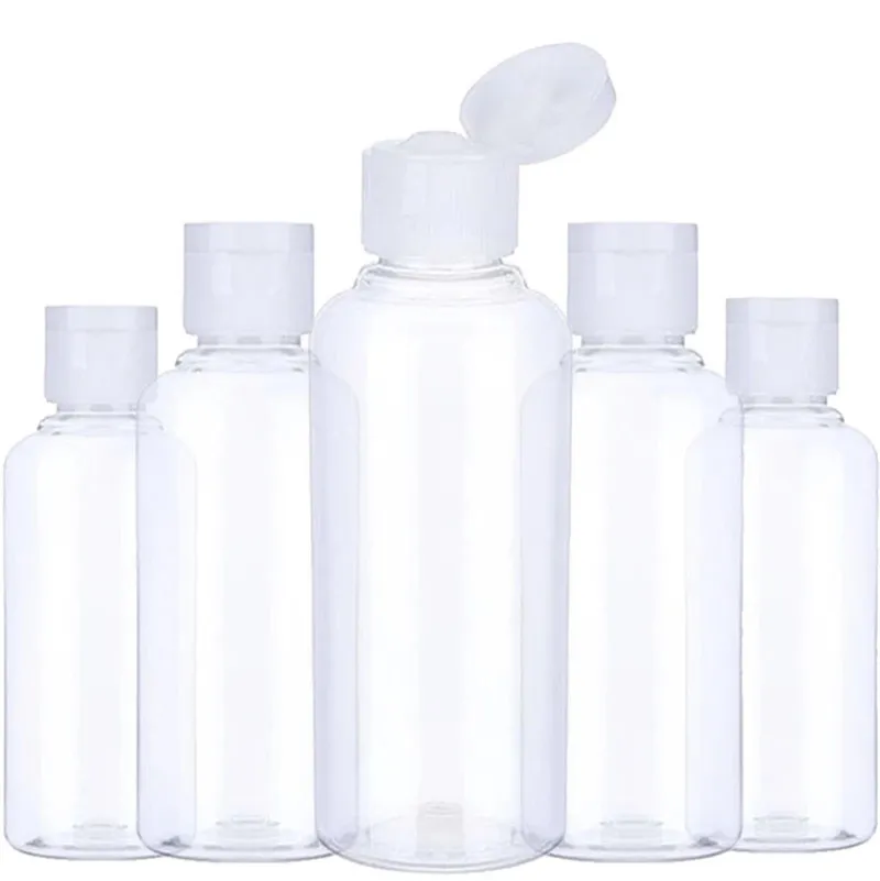 Bottiglia da viaggio in plastica Bottiglie da toilette riutilizzabili per shampoo Lozione Sapone Contenitori a prova di perdite con tappo a scatto 5 ml 10 ml 20 ml 30 ml 50 ml 60 ml 80 ml 100 ml