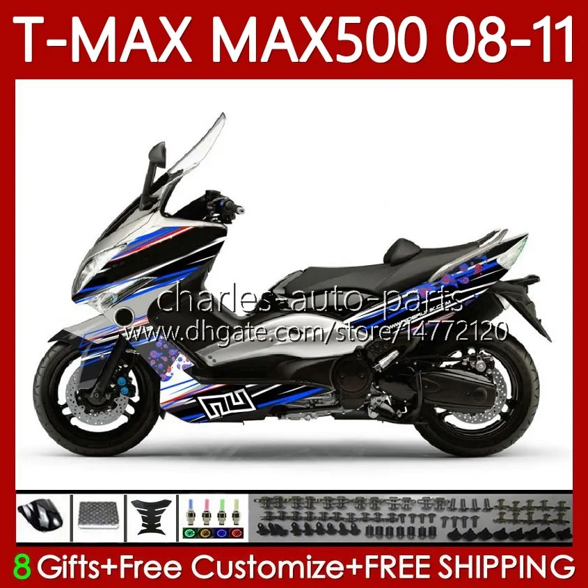 Body Kit für Yamaha TMAX MAX 500 XP500 MAX-500 T blau schwarz 2008–2011 Karosserie 107No.126 TMAX-500 TMAX500 T-MAX500 2008 2009 2010 2011 MAX500 08 09 10 11 OEM-Verkleidung