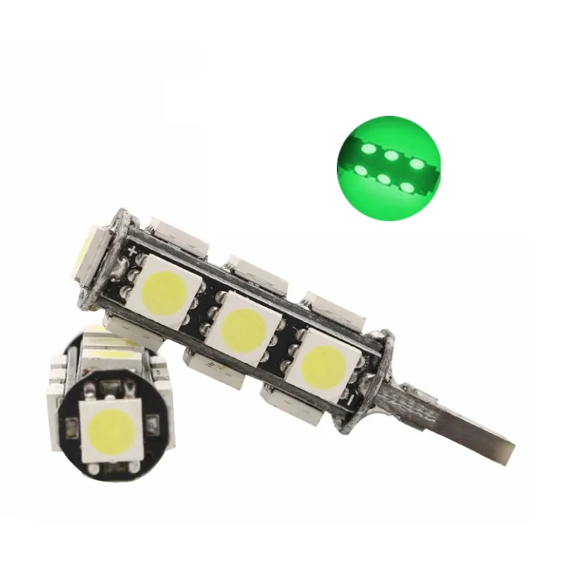 50PCS / LOT GREEN T10 W5W 5050 13SMD LED CAR LOLBS CANBUS ERROR FREE FREE 194 168 2825 CLEARANCE LAMPS LÄS LICKE PLATE LIGHTS 12V