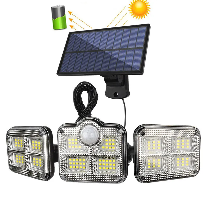 5m Wire 3 Heads Solar Lights Motion sensor LED Outdoor Wall Lamp Porch Light Waterproof Sunlight Powered for Garden