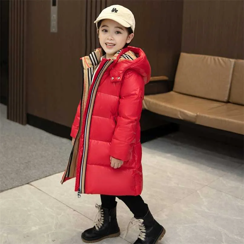 겨울 어린이 다운 자켓 소녀 빨간색 유행 방수 재킷 청소년 긴 따뜻한 두꺼운 코트 큰 아이 겨울 옷 211025