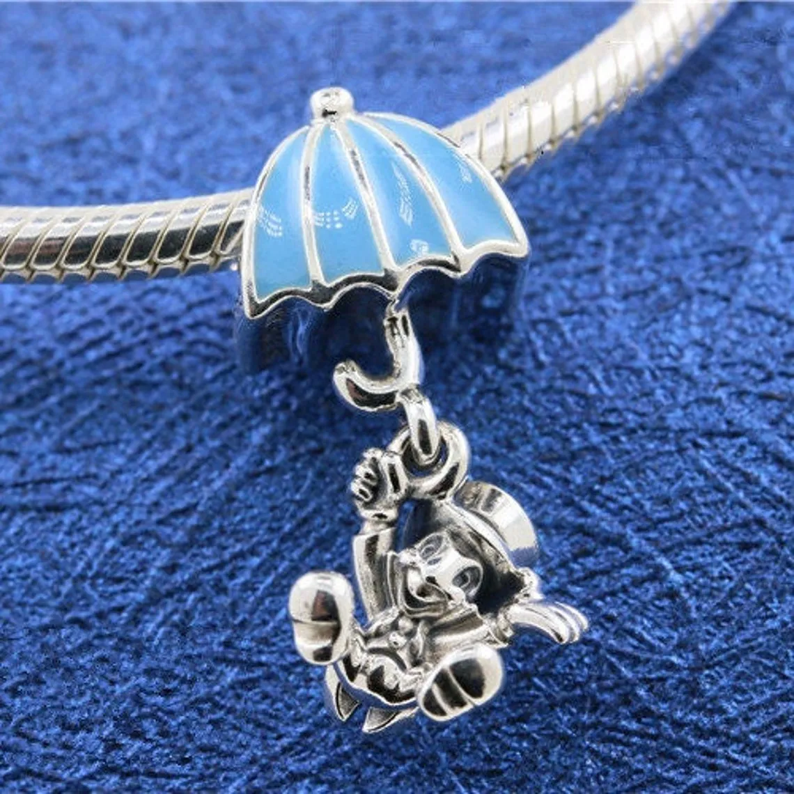 Il tallone dell'ombrello dello smalto blu dell'argento sterlina 100% 925 si adatta ai braccialetti di fascino di stile Pandora dei gioielli europei