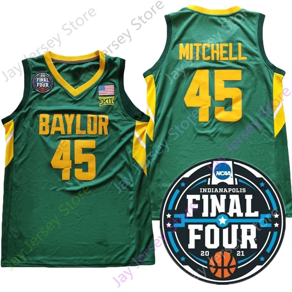 Jerseys de basquete 2021 Final Four 4 NCAA College Baylor Jersey 45 Davion Mitchell Green Gray Tamanho S-3xl