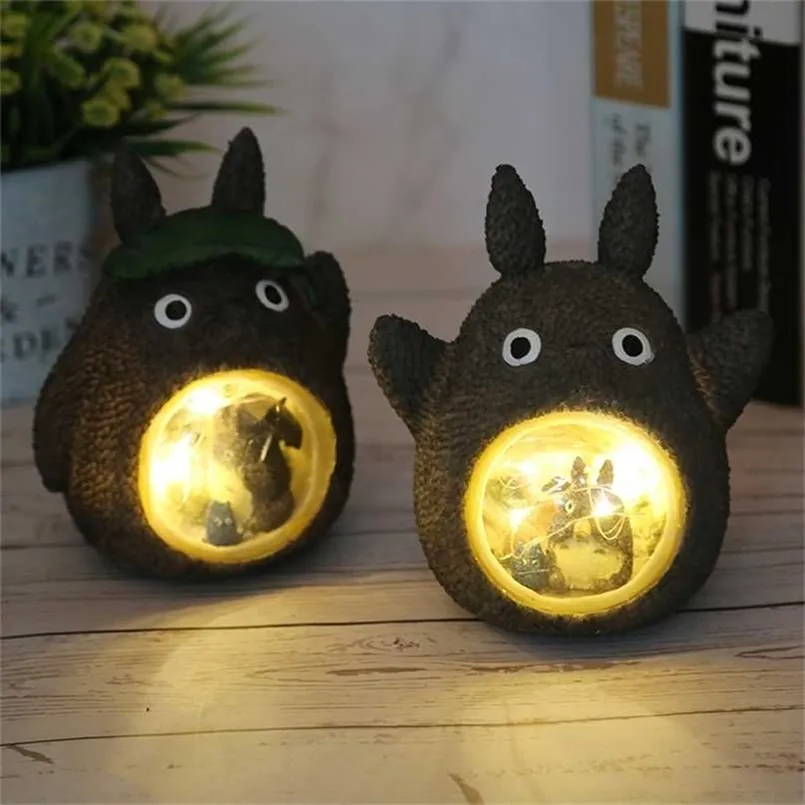 Hayao Miyazaki Animation Totoro Figuras Modelo Brinquedo LED Night Light Anime Star Resina Decoração Home Crianças S Gift 211108