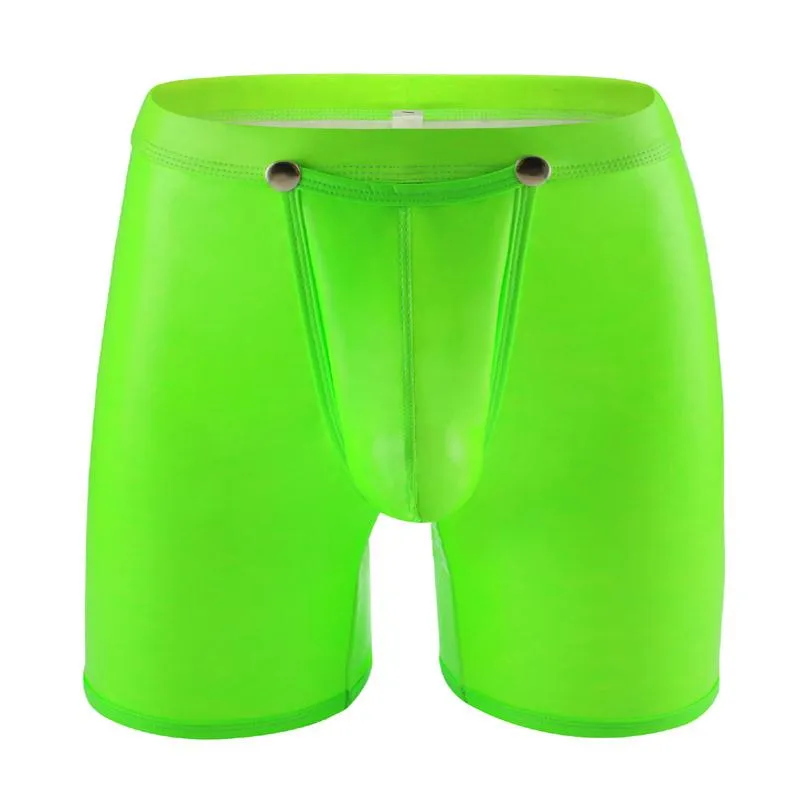 Lyxiga män underkläder underbyxor sexiga långa boxare män patent läder boxershorts ihåliga gay par stora penis väska scen man xxl trosor lådor kecks thong 426d