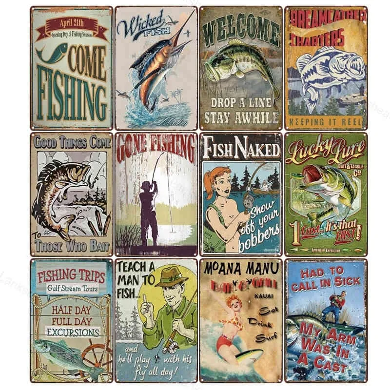 Gone Fishing Vintage Metal Tin Signs Animal Fish Art Poster Man Cave Garage  Farm Decor Retro Sign Wall Decor For Bar Home Plaque Q0723 From 5,75 €