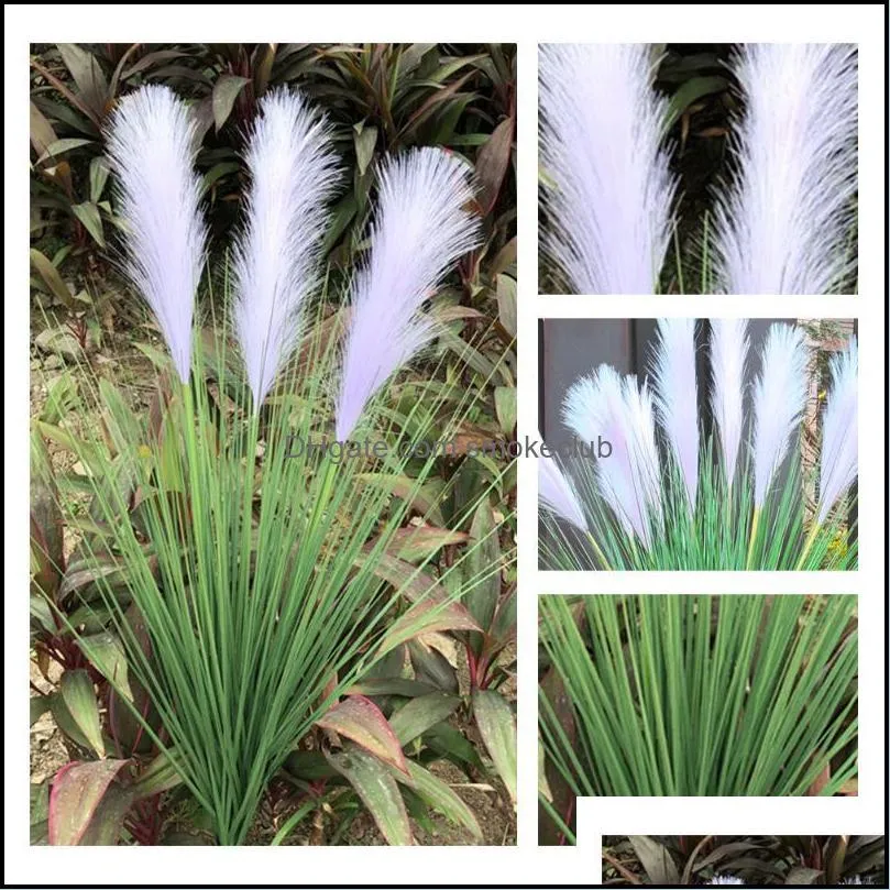 Decorative Flowers & Wreaths Artificial 3-Heads Small Pampas Grass Phragmites Simulation Bulrush Plants Wedding Flower Bunch For Home