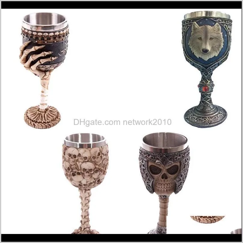 3d gothic skull goblet cup stainless steel resin fly dragon skeleton design for bar party home wine goblet cups beer mug halloween