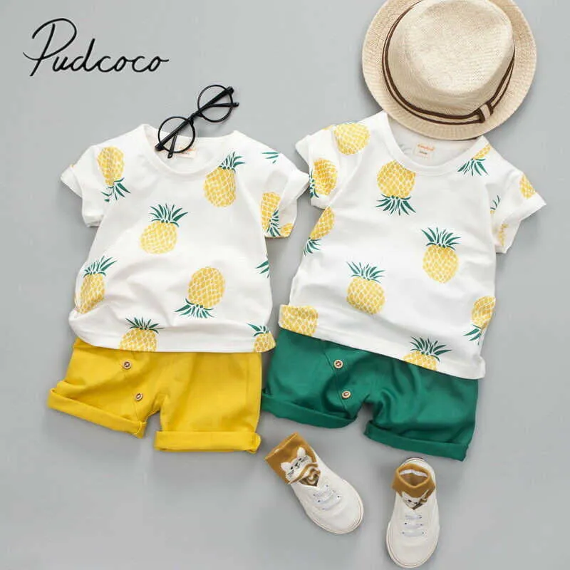 2019 Baby Summer Clothing Toddler Infant Kids Baby Boy Pineapple Short Sleeve T-shir Pants Outfits Kids Clothes X0719