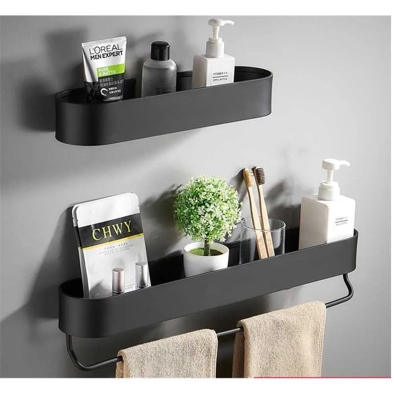 NESHO Badplank Wandmontage Douche Caddy Met Haken Badkamer Plank Geen Boren Zelfklevende Ruimte Aluminium Voor Badkamer Toilet Wit A 30cm Kleur Zwart A Maat 30cm