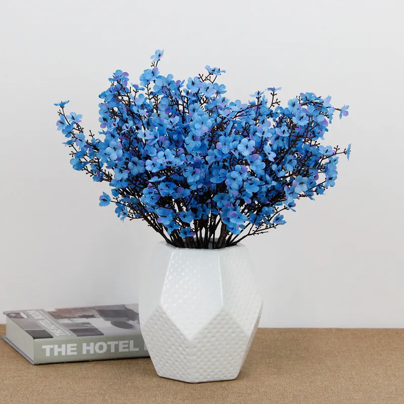 Silk Gypsophila Artificial Flowers for Decoration Home Plastic Stem Bride Wedding Bouquet Mariage Cherry Blossom Fake Flower 2147 V2